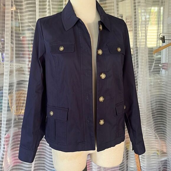 NWT Appleseed’s Navy Blue Button Up Cargo Jean Style Jacket Women’s Medium - Picture 4 of 9